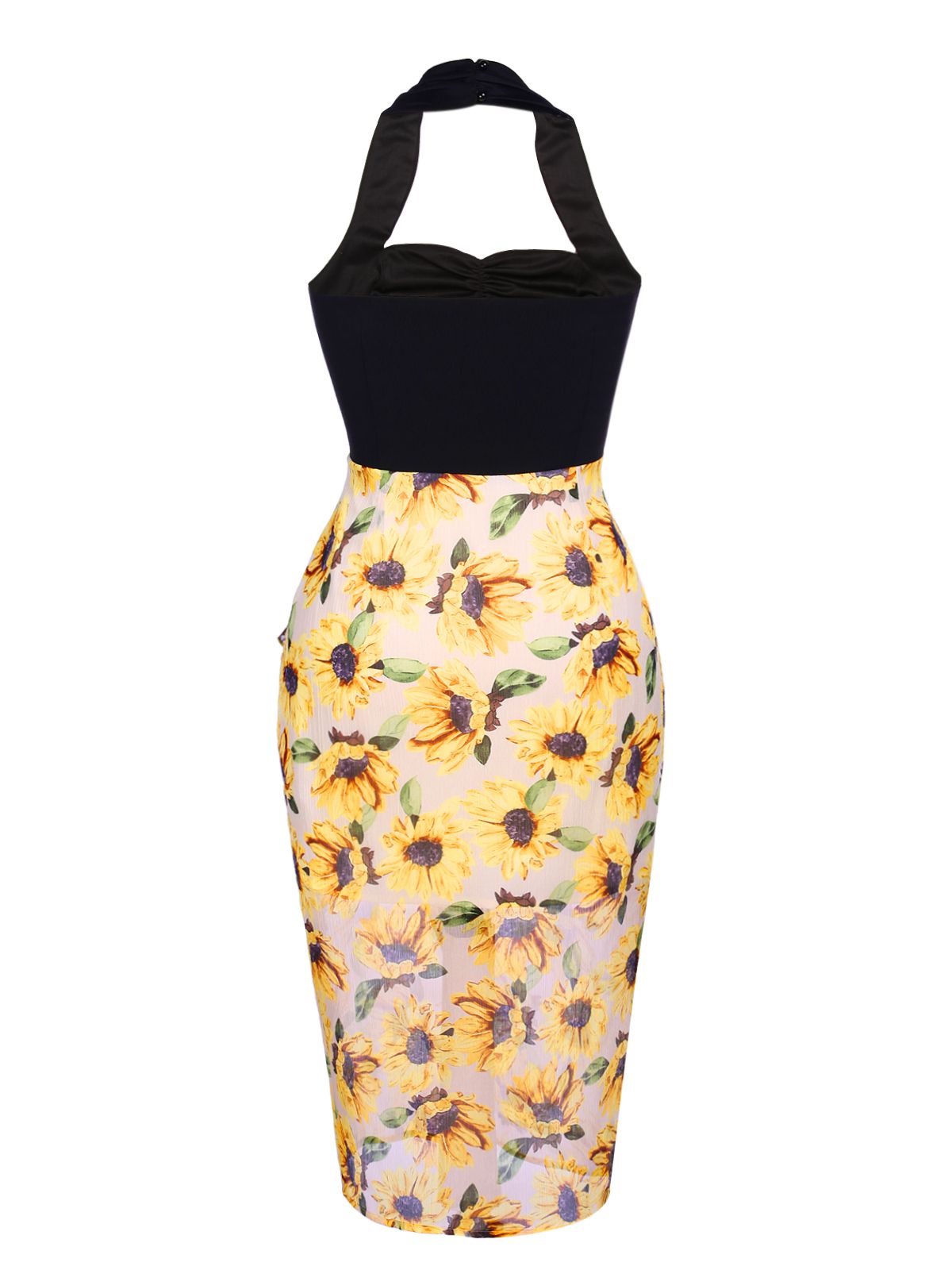 Black  Halter Sunflower Pencil Dress