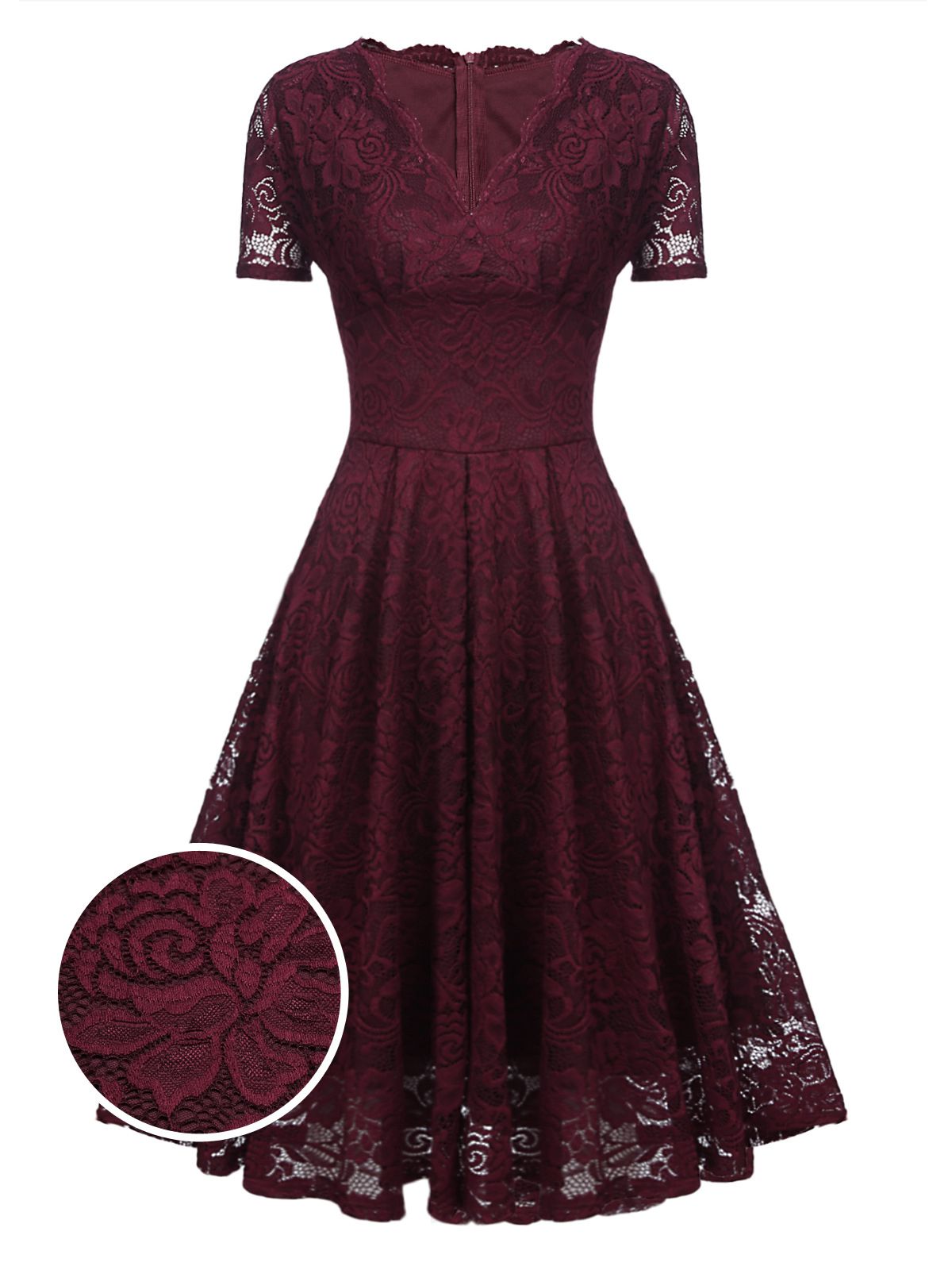 Floral Lace Solid Swing Dress