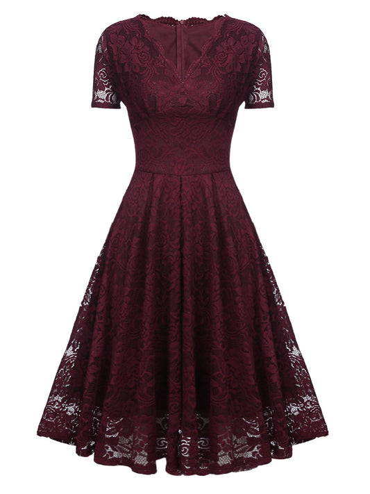 Floral Lace Solid Swing Dress