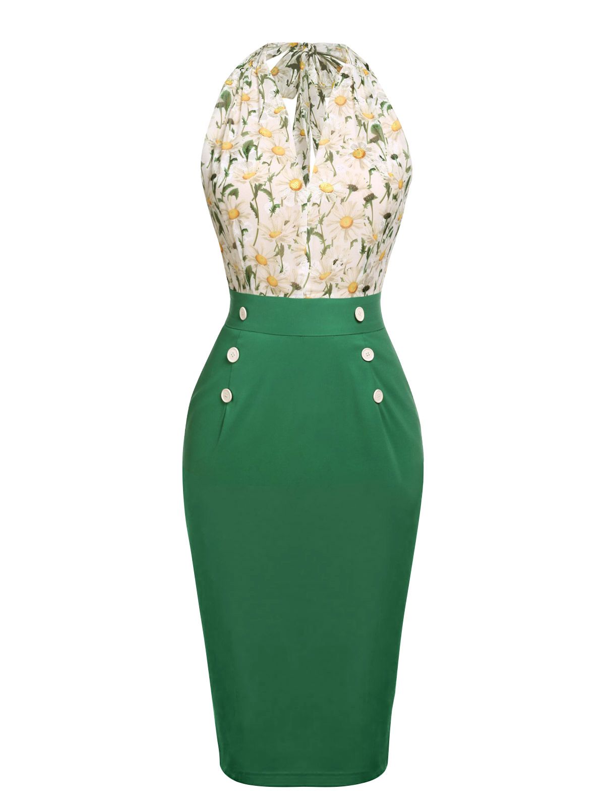 Floral Lace-up Button Pencil Dress