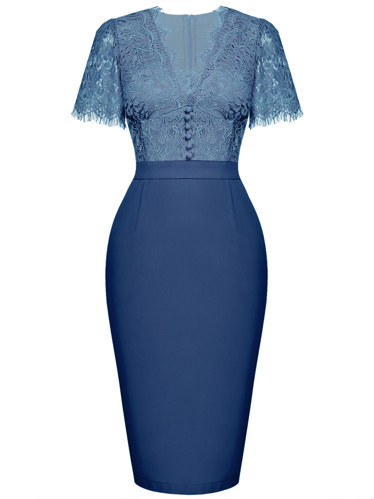 Lace Button Solid Pencil Dress