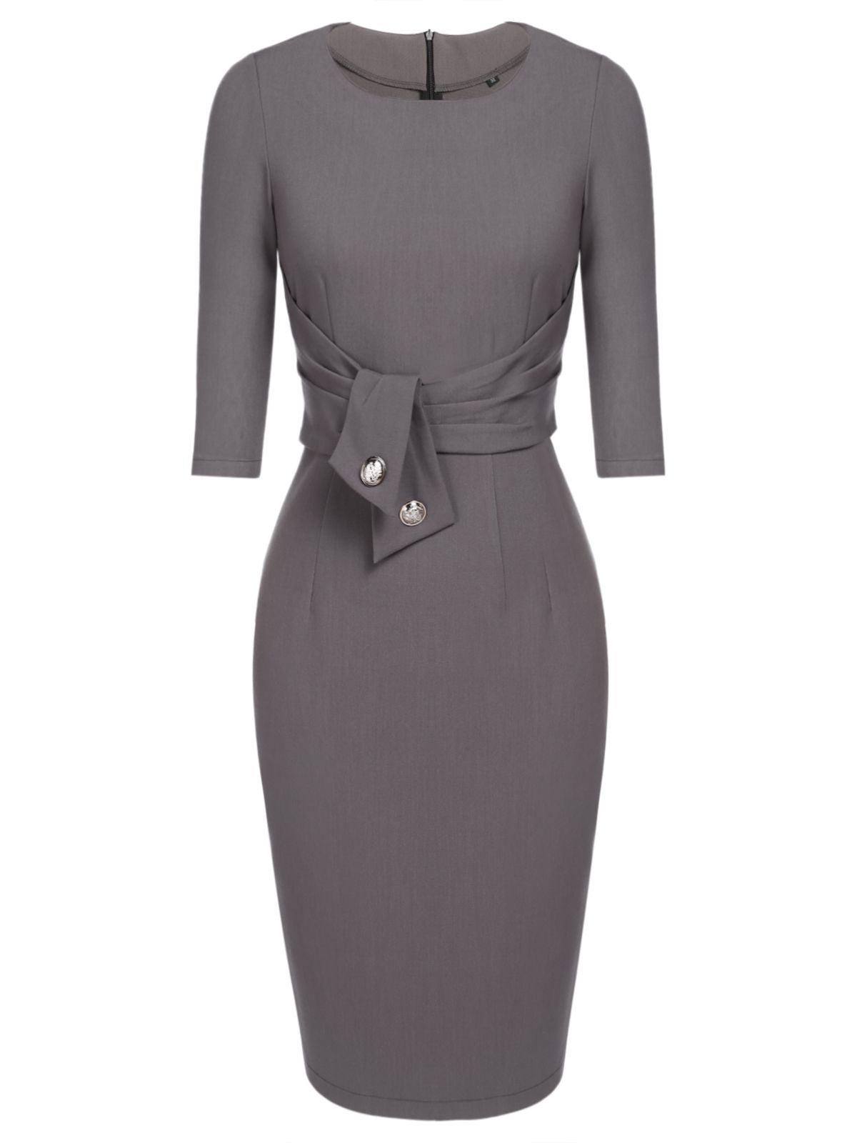 Gray  Belt Solid Pencil Dress