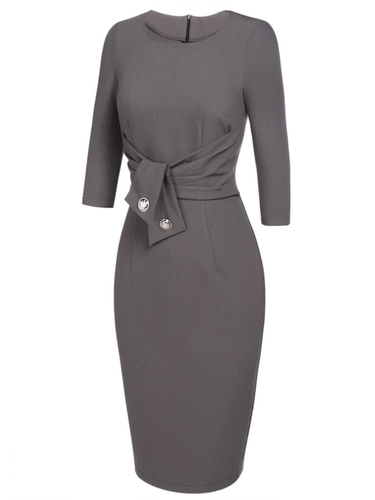 Gray  Belt Solid Pencil Dress