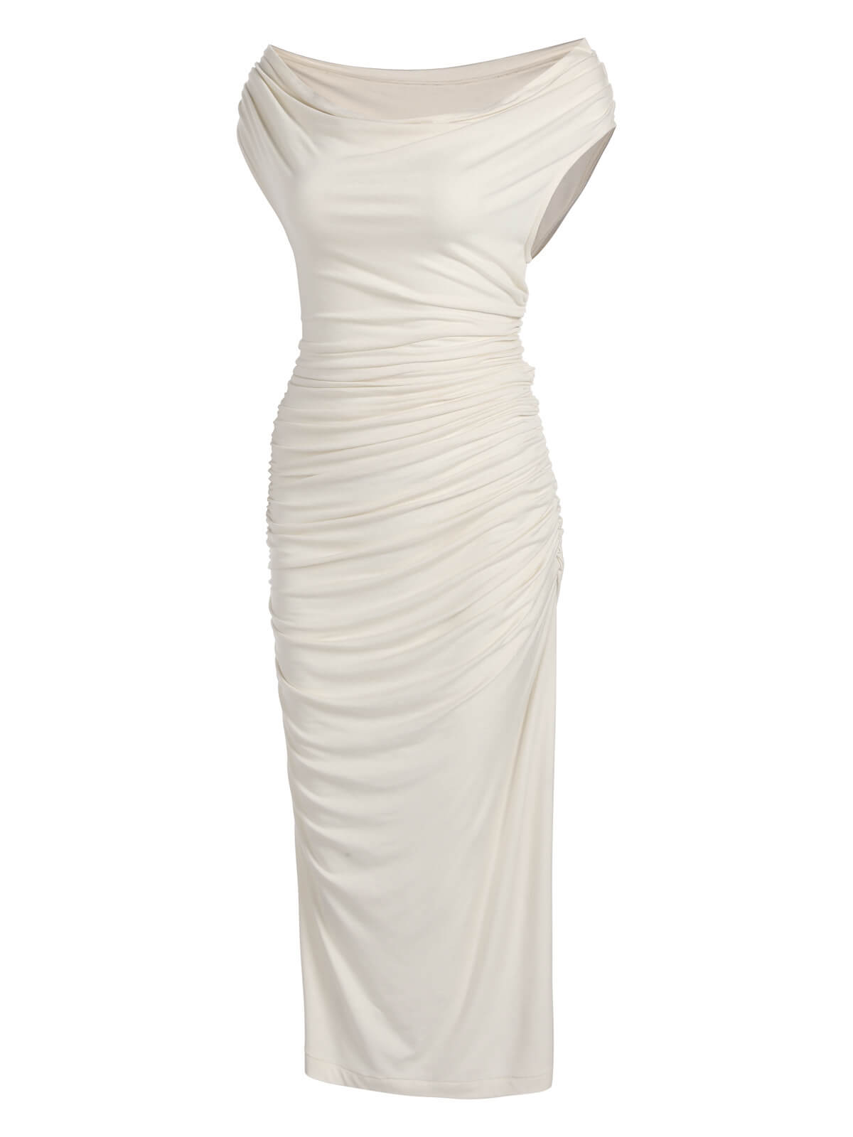 Ivory  Cap Sleeve Slim Pleated Dress