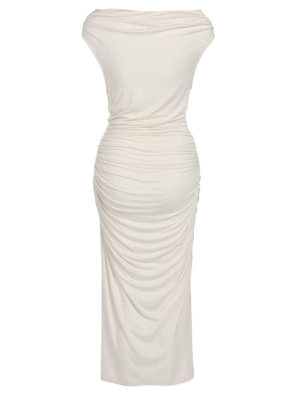 Ivory  Cap Sleeve Slim Pleated Dress