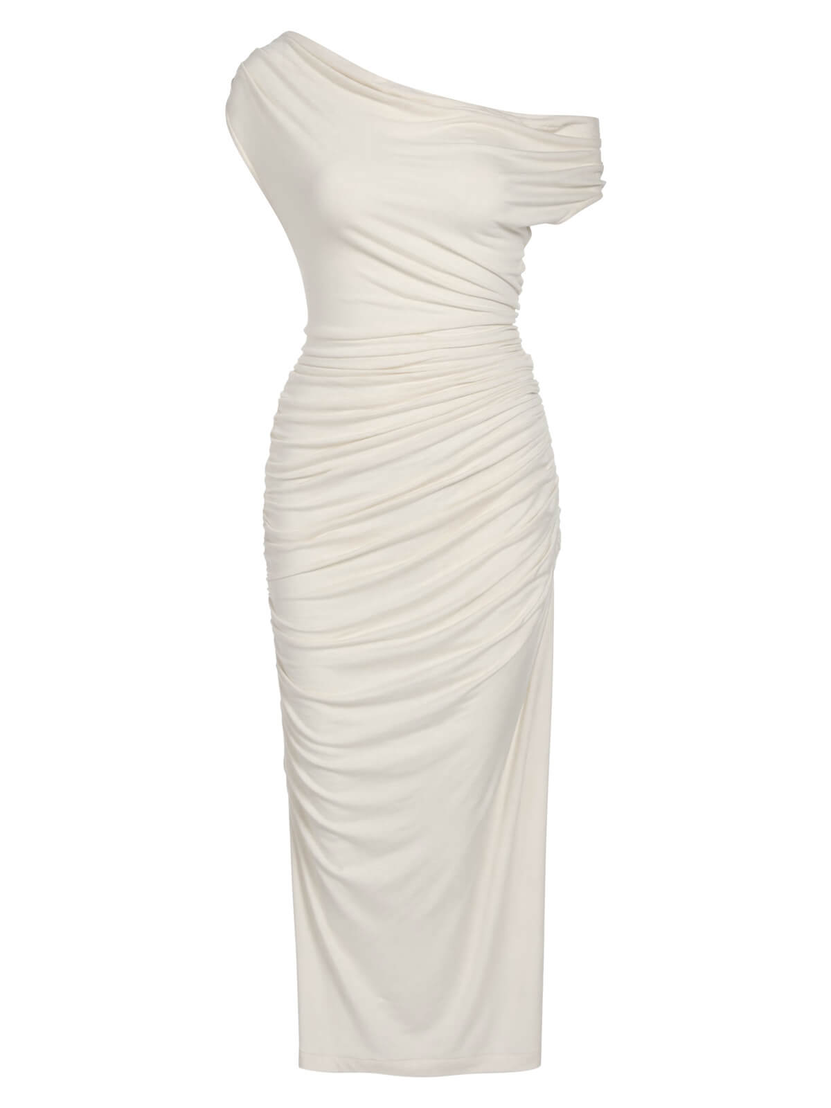 Ivory  Cap Sleeve Slim Pleated Dress