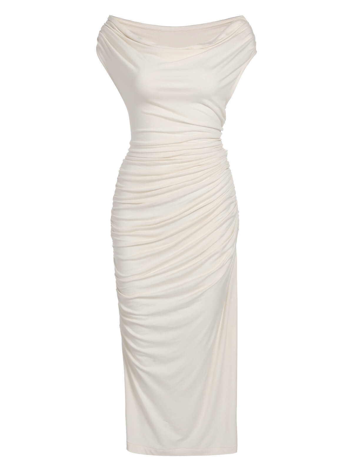 Ivory  Cap Sleeve Slim Pleated Dress