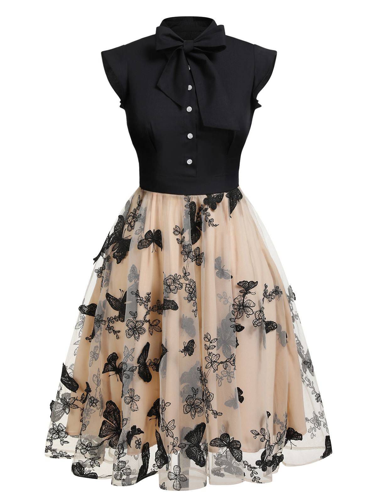 Black Butterfly Patchwork Vintage Dress