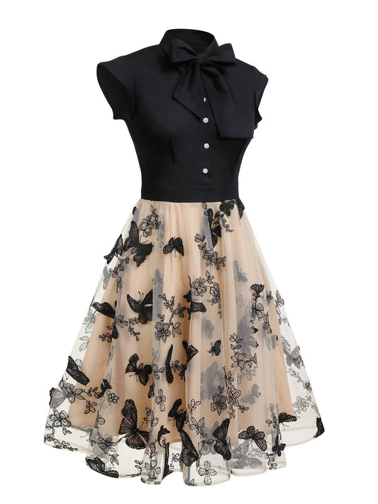 Black Butterfly Patchwork Vintage Dress