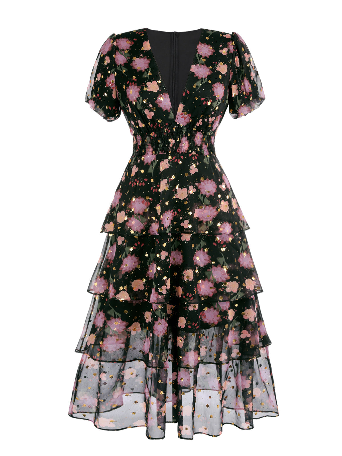 Black Lace Flowers Swing Dress