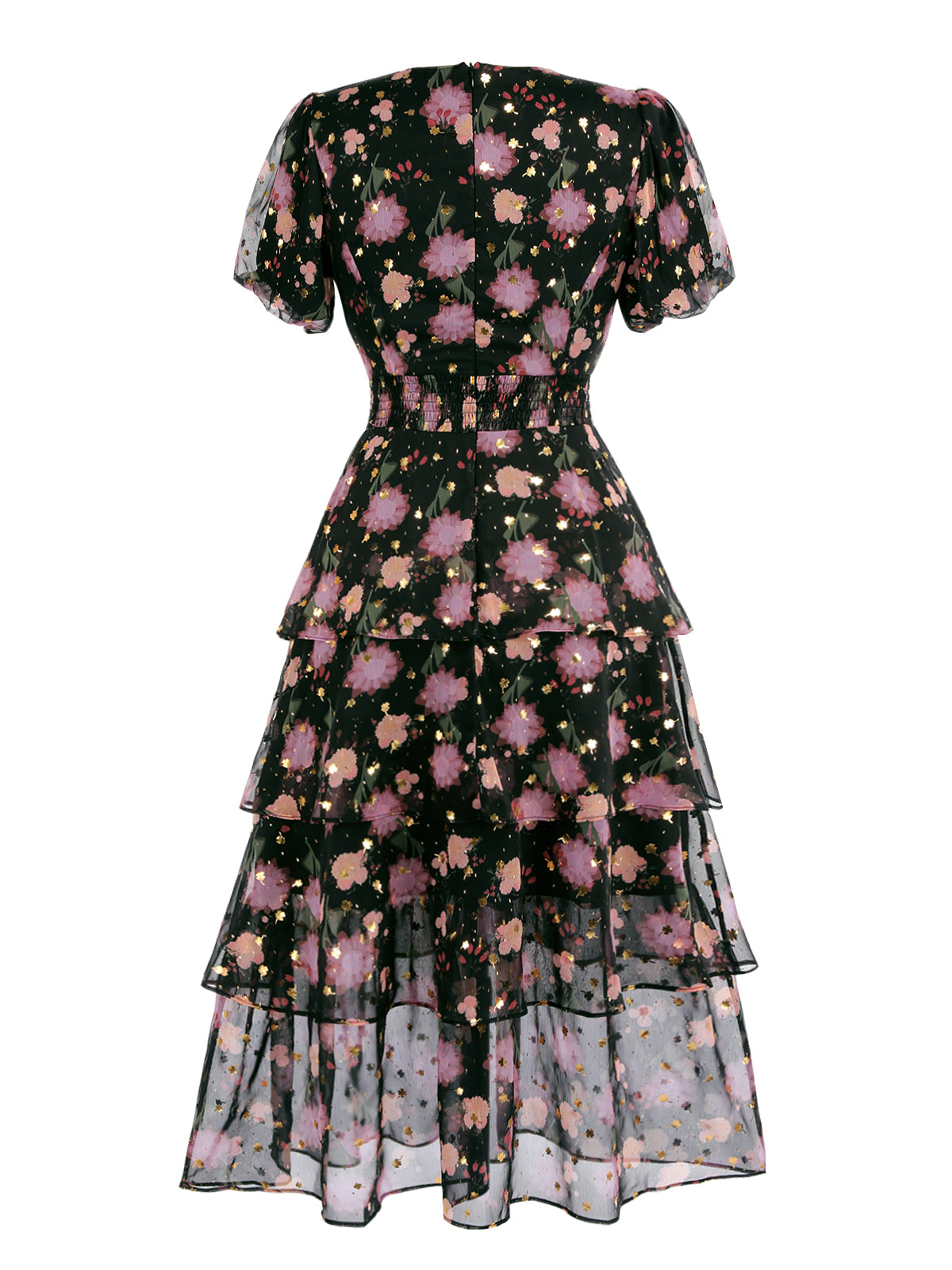 Black Lace Flowers Swing Dress