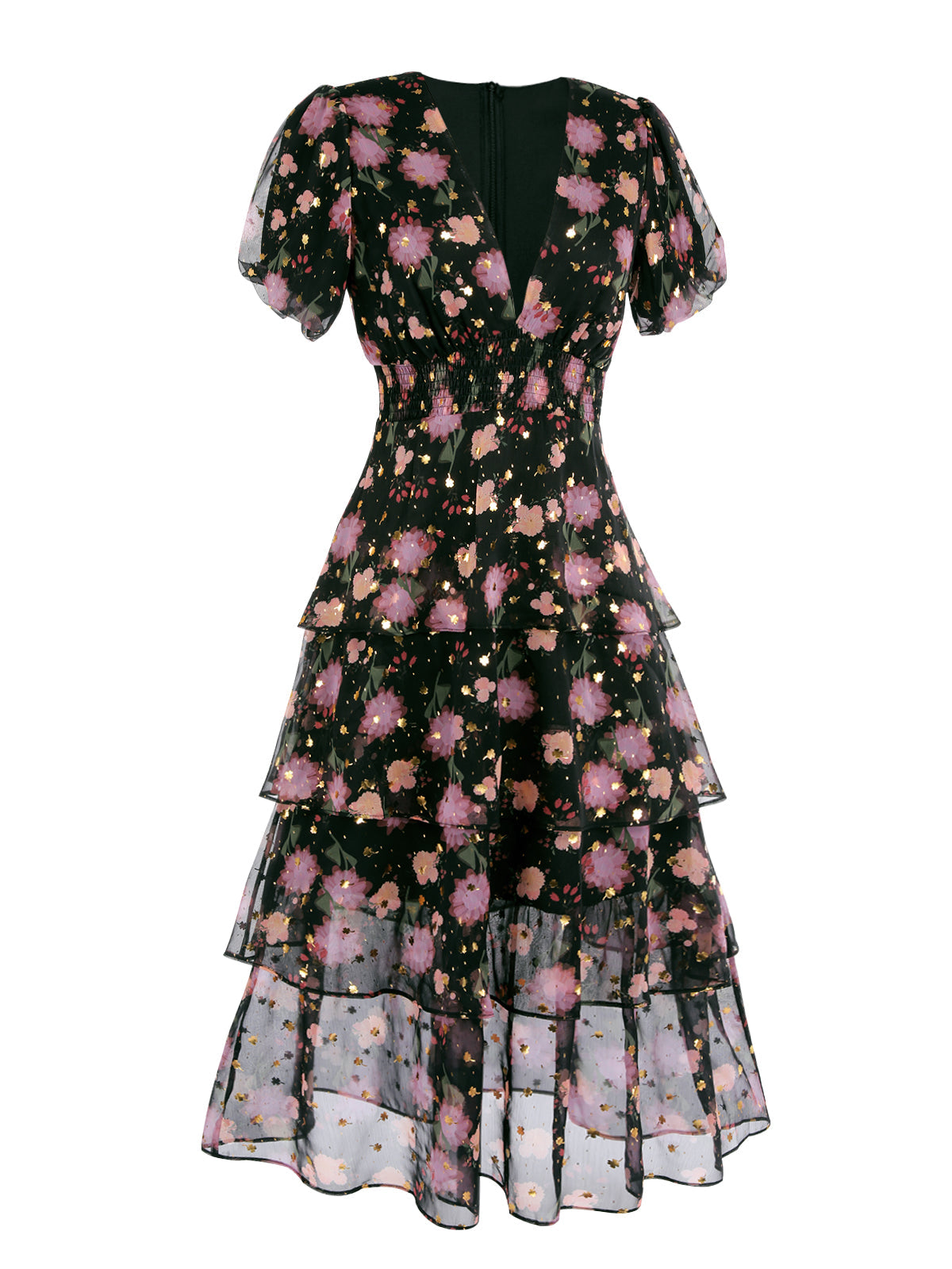 Black Lace Flowers Swing Dress