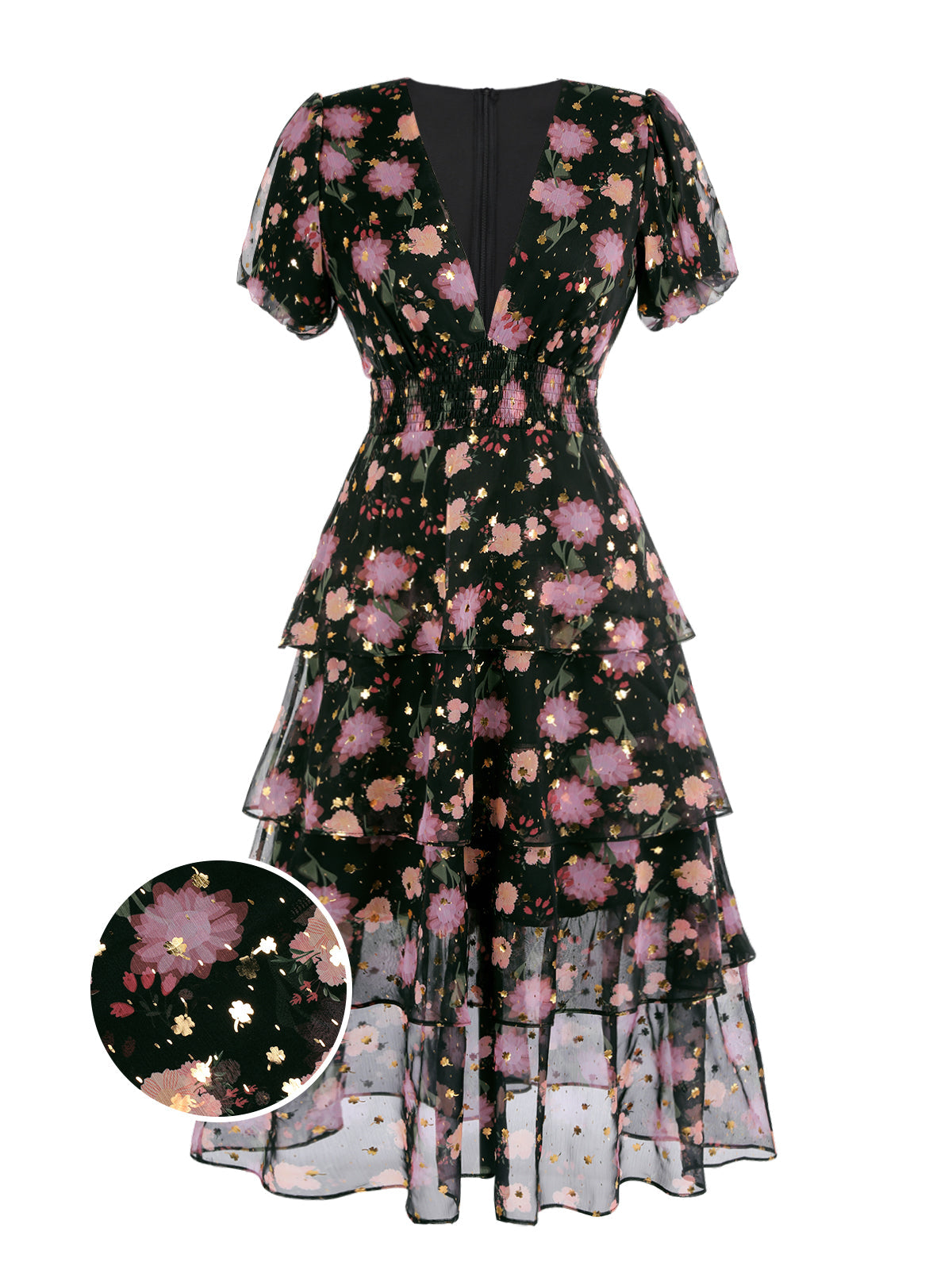 Black Lace Flowers Swing Dress