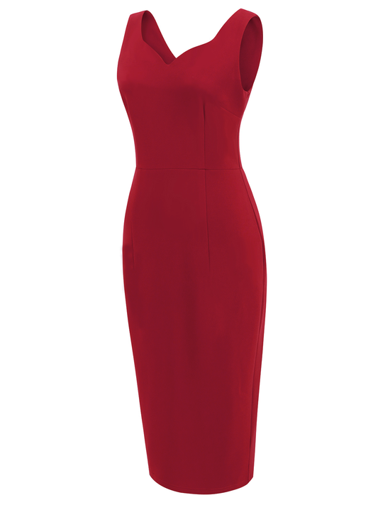 Red  Heart Collar Solid Pencil Dress