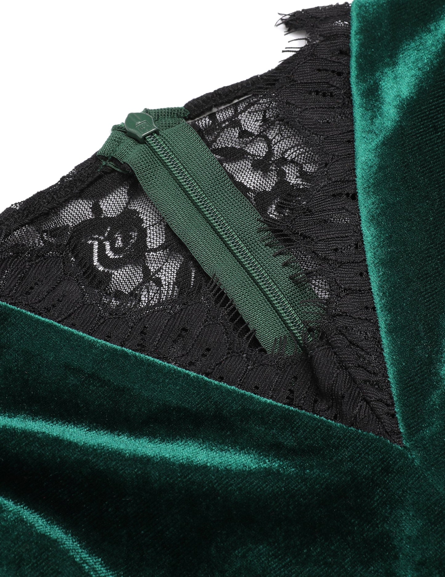 Green  Velvet Lace Patchwork Dress