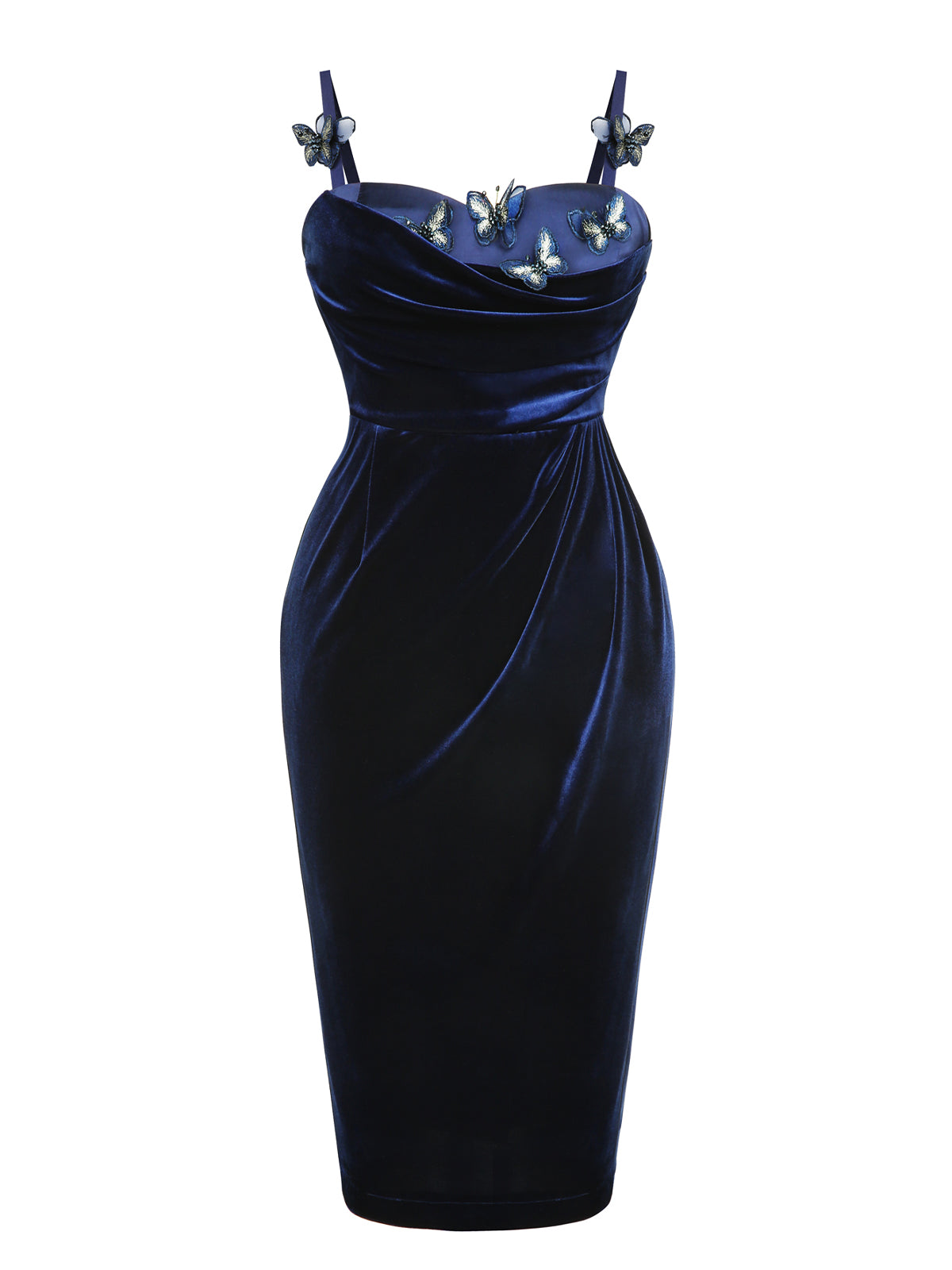 Blue  3D Butterfly Velvet Pencil Dress