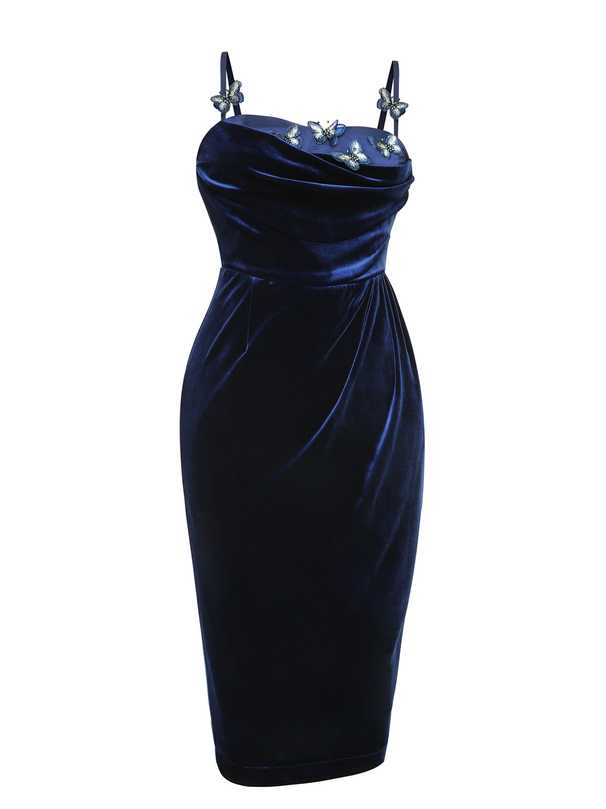 Blue  3D Butterfly Velvet Pencil Dress