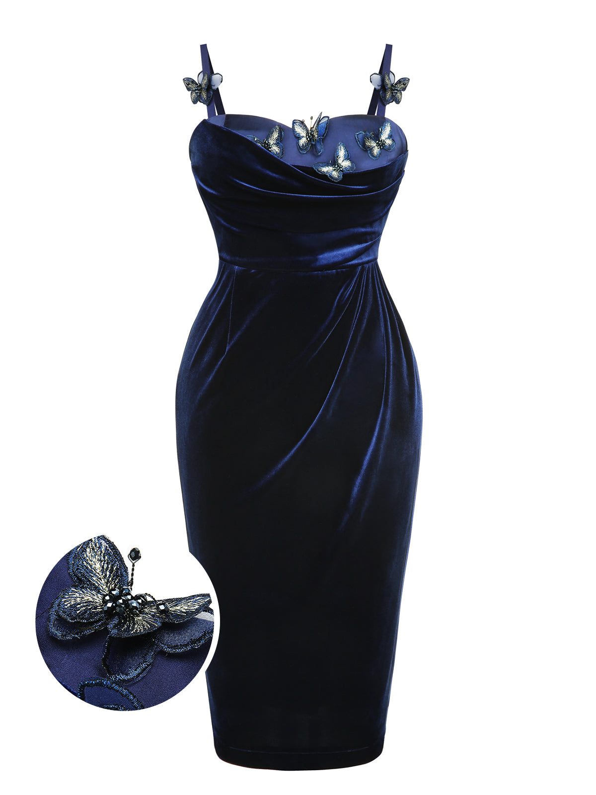 Blue  3D Butterfly Velvet Pencil Dress