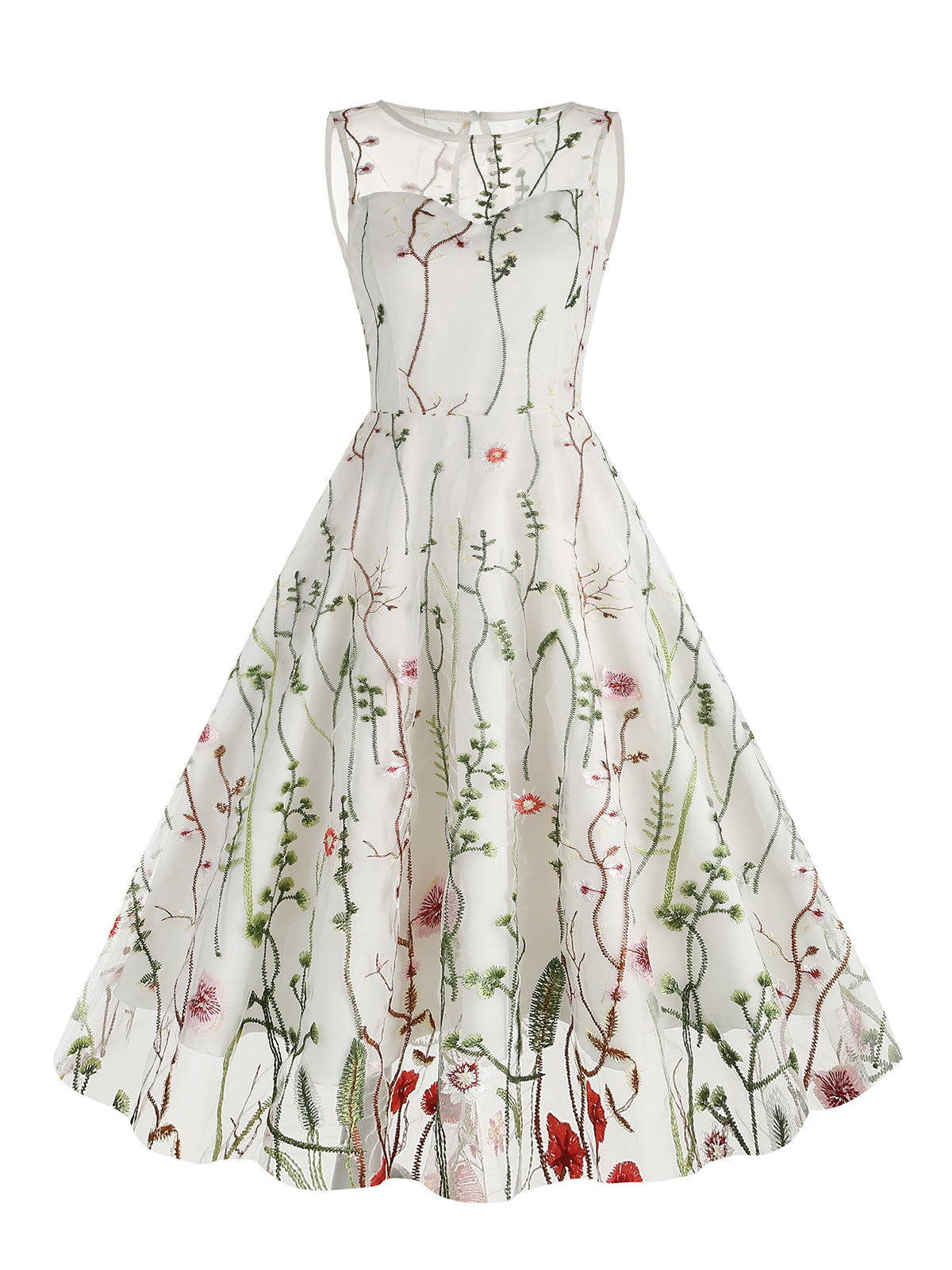 Flower Gauze Sleeveless Swing Dress