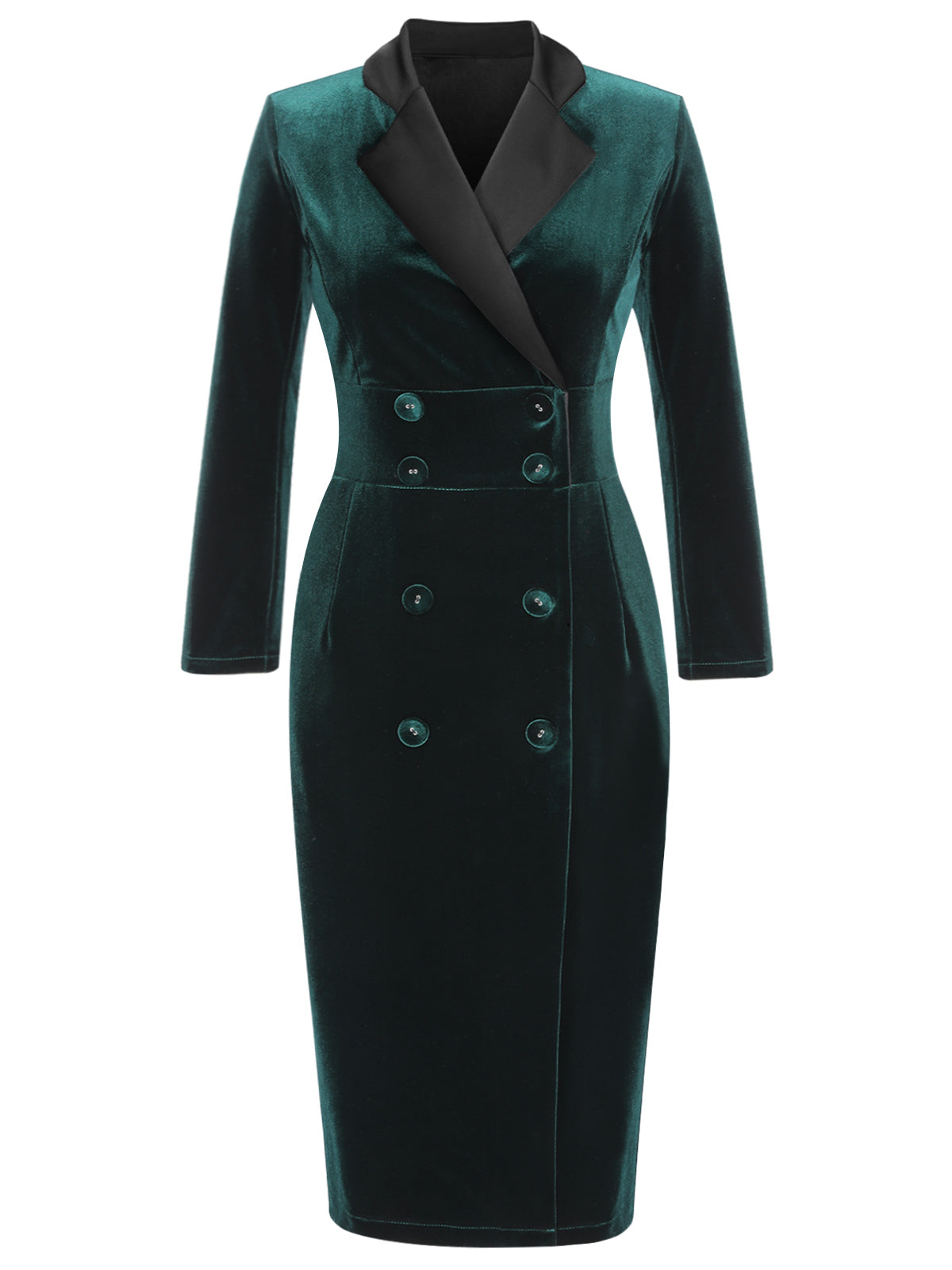 Dark Green  Lapel Button Velvet Dress