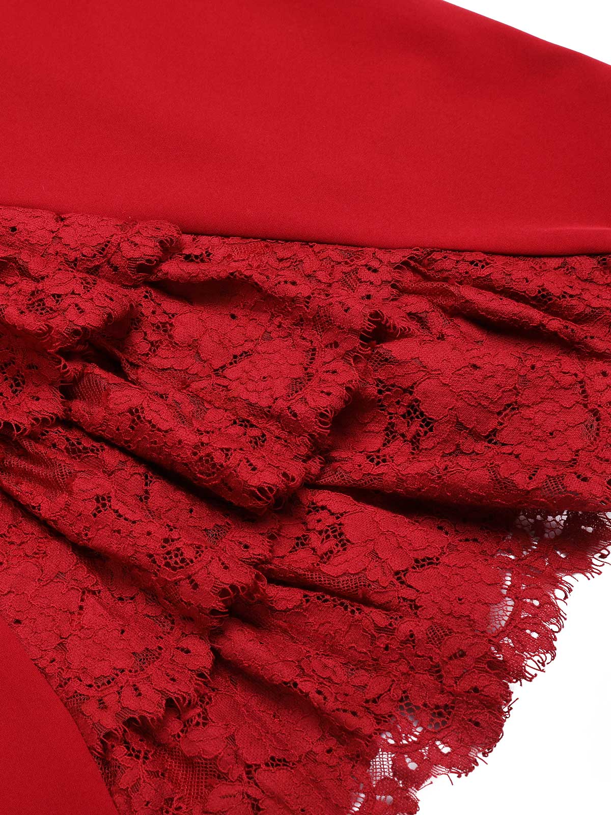 Red  Lace Long Sleeves Patchwork Dress