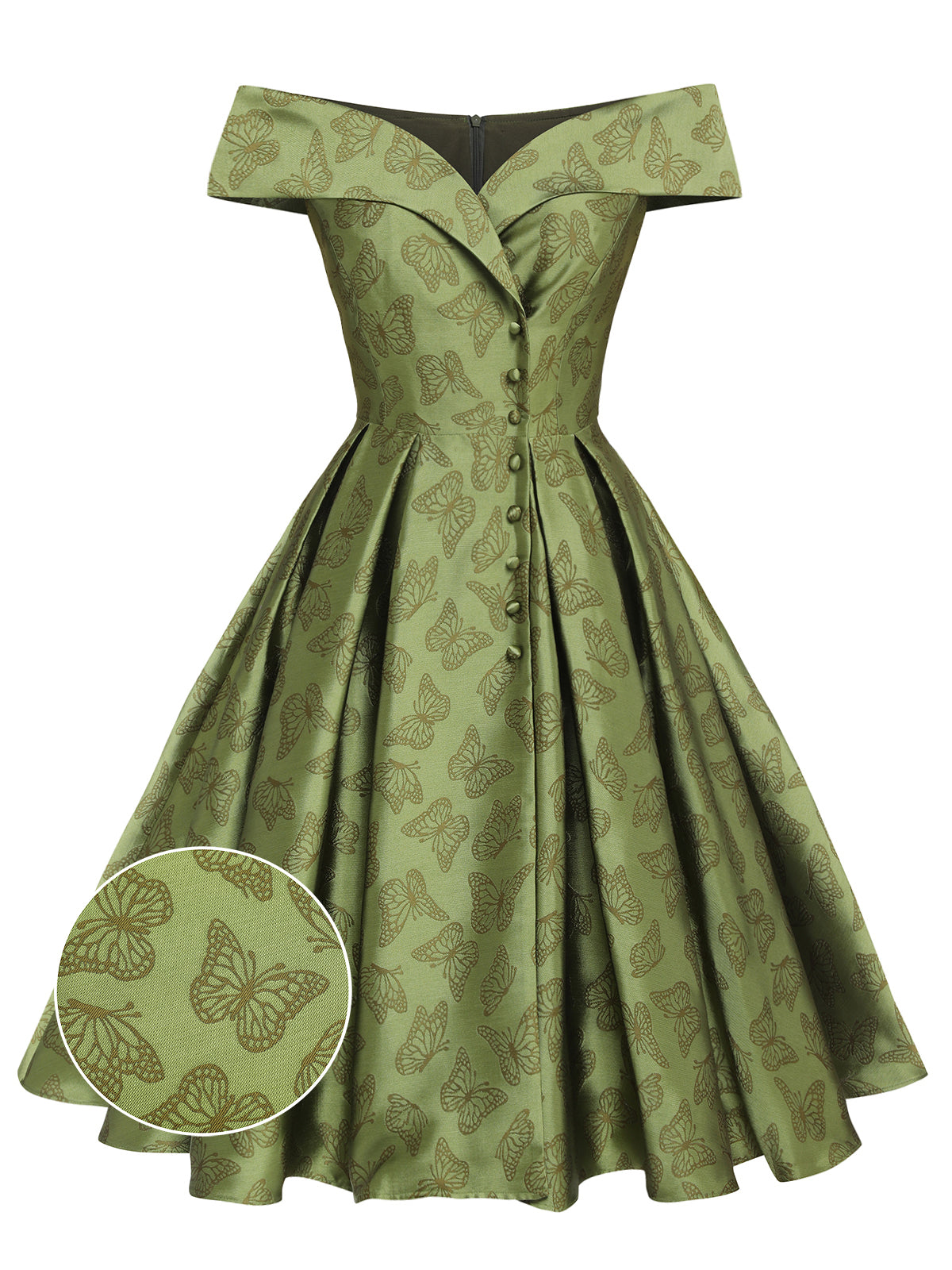 Green Off-Shoulder Vintage Dress