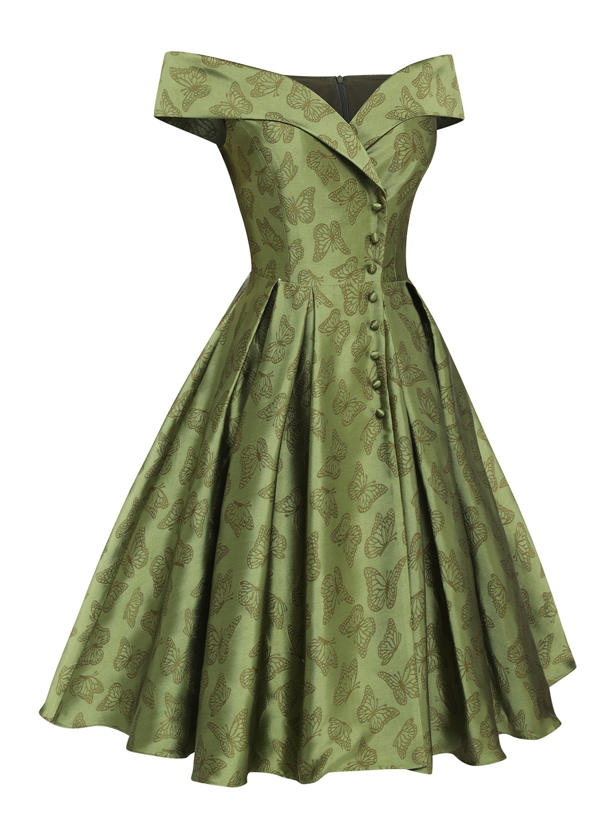 Green Off-Shoulder Vintage Dress