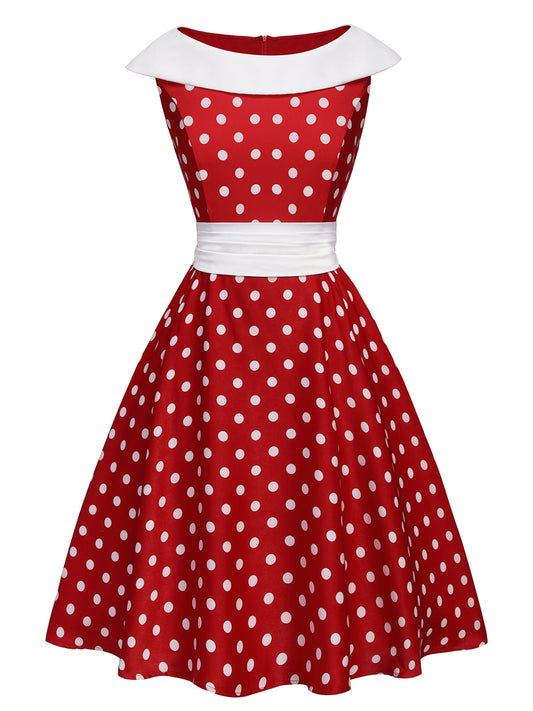 Red Dots Patchwork Swing Dress