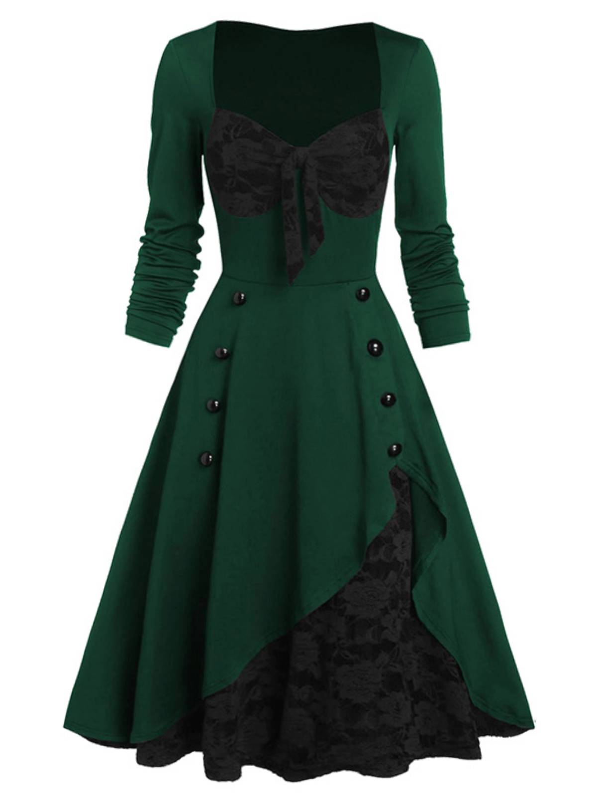 Green Lace Patchwork Swing Dress