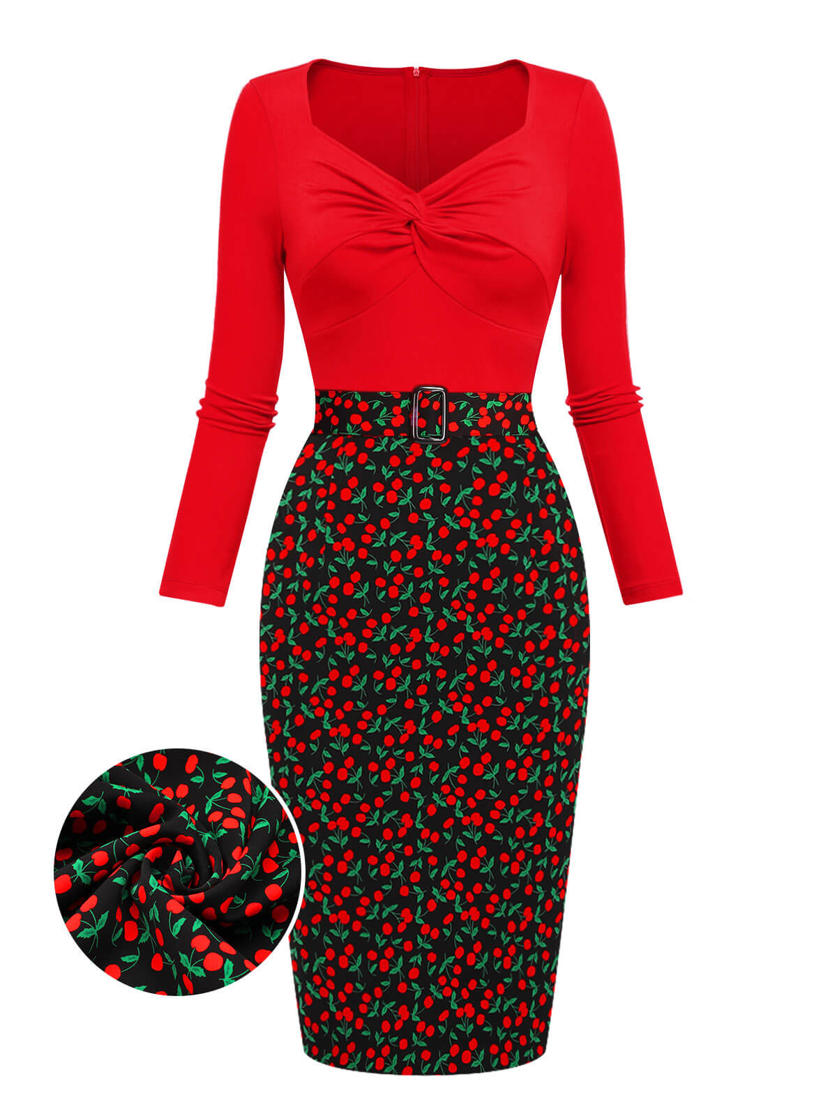 Red  Cherry Vintage Pencil Dress