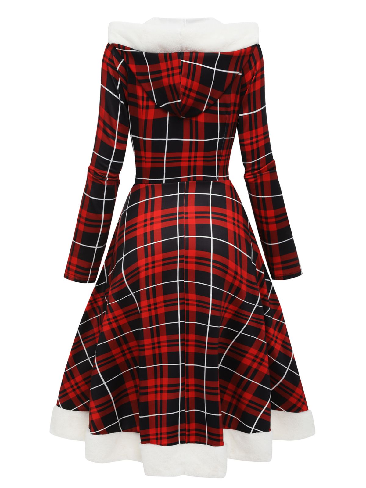 Red Plaid Lace-up Hooded Dress