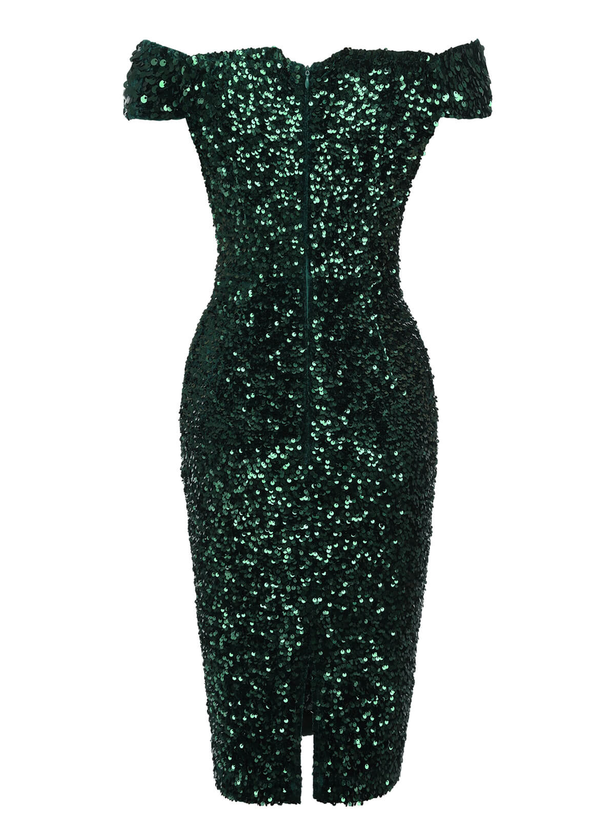 Green  Sequins Off-Shoulder Pencil Dress