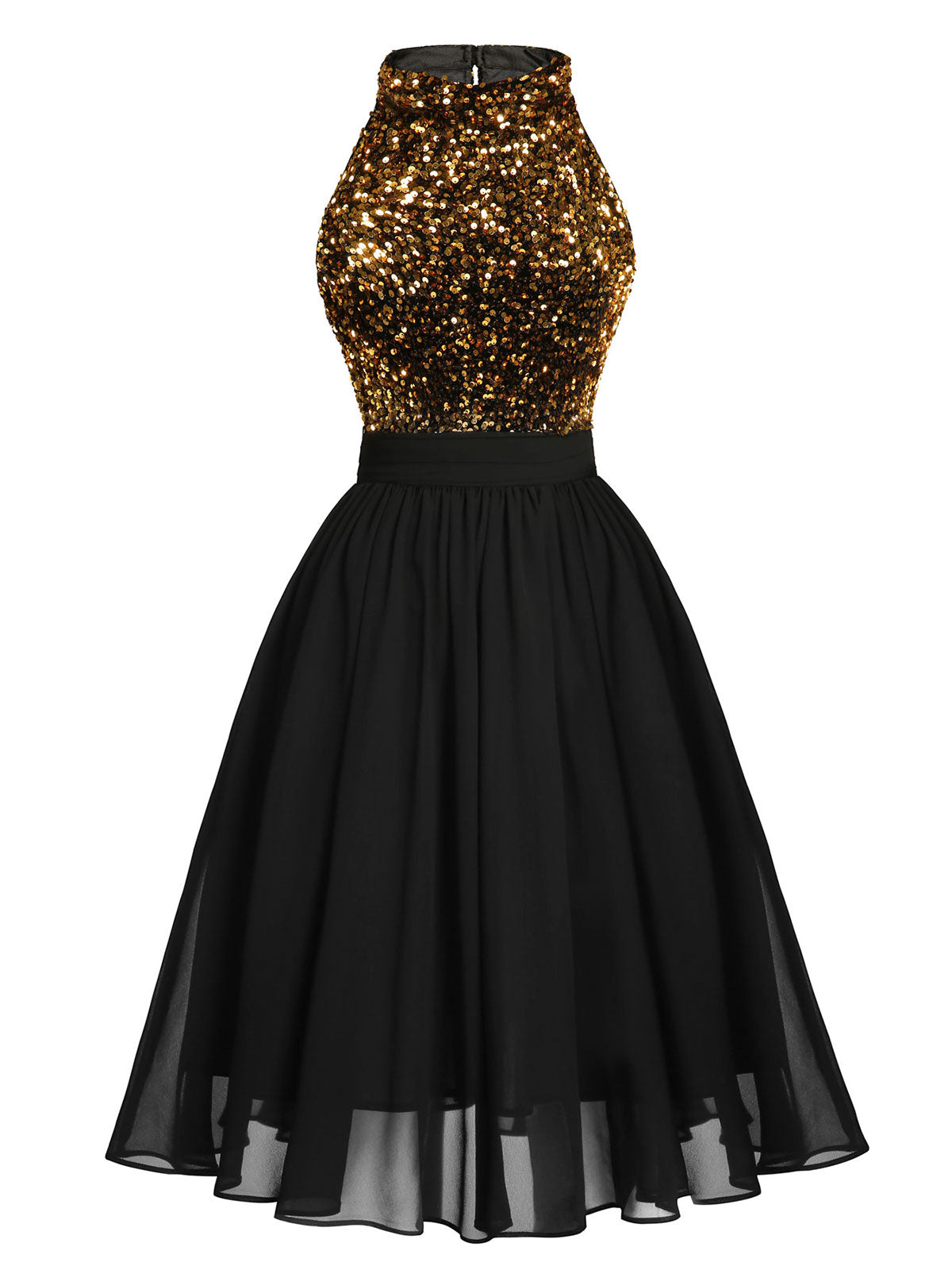 Black Gold Glitter Patchwork Dress