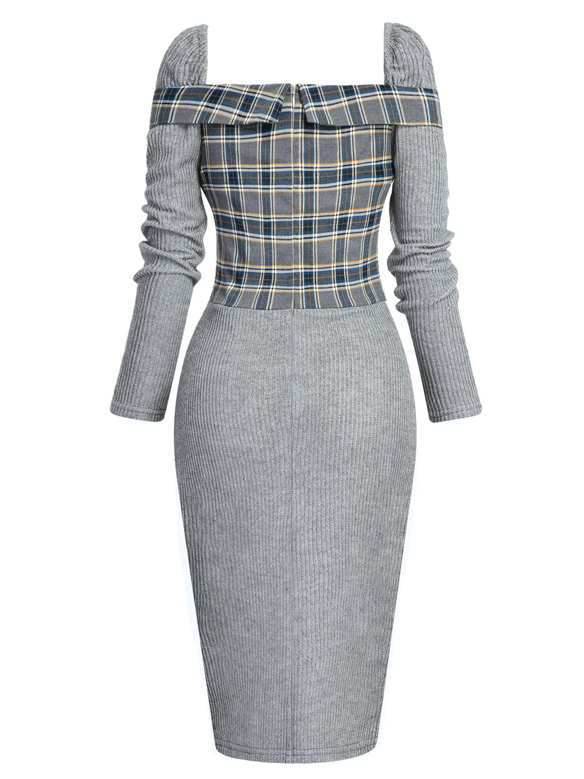 Gray  Plaid Patchwork Pencil Dress