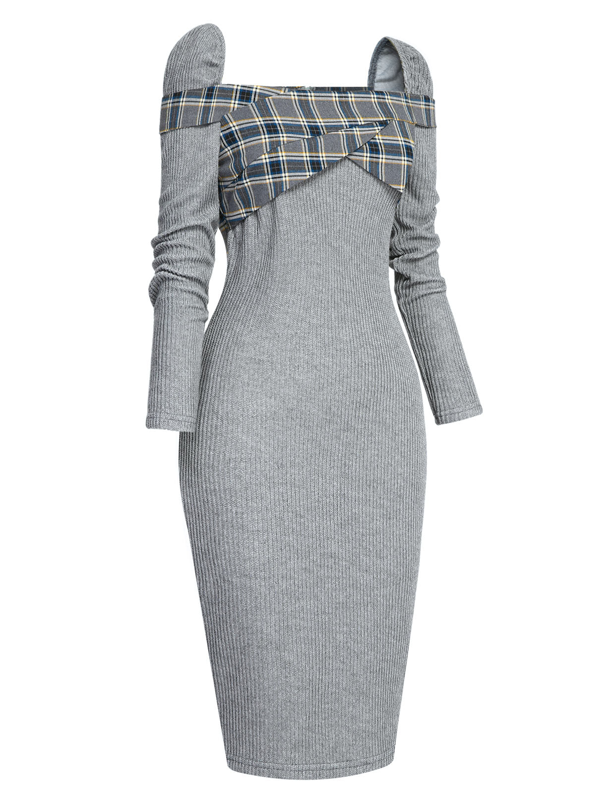 Gray  Plaid Patchwork Pencil Dress