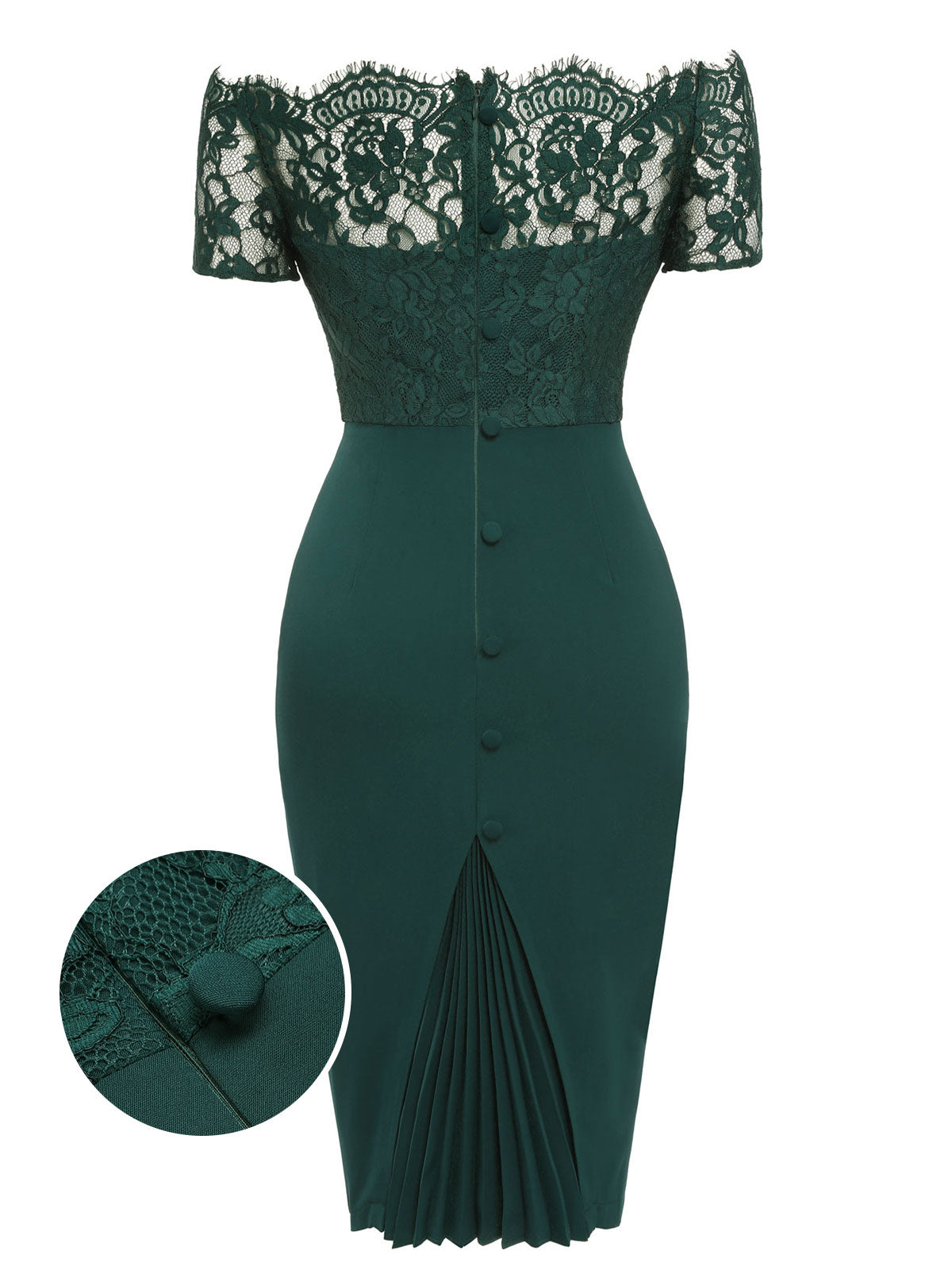 Dark Green  Lace Off-shoulder Dress