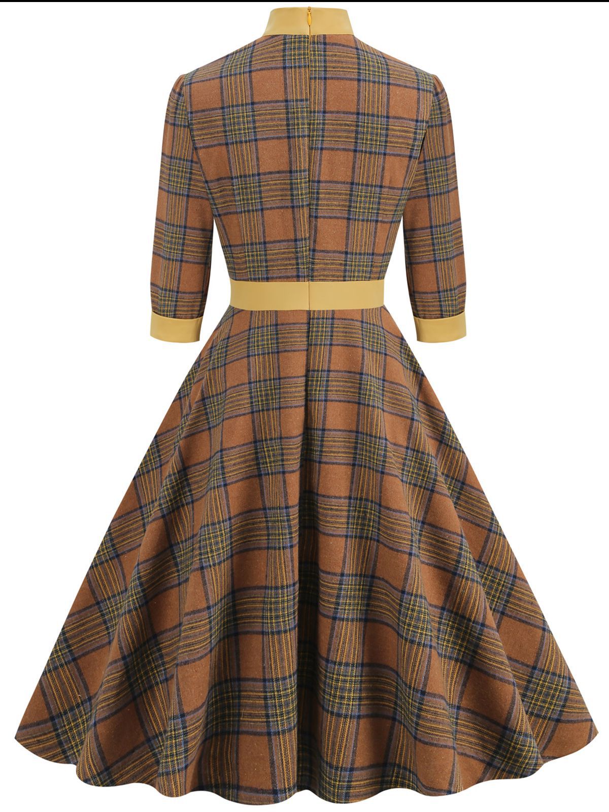 Yellow Plaid Bowknot Patchwork Dress