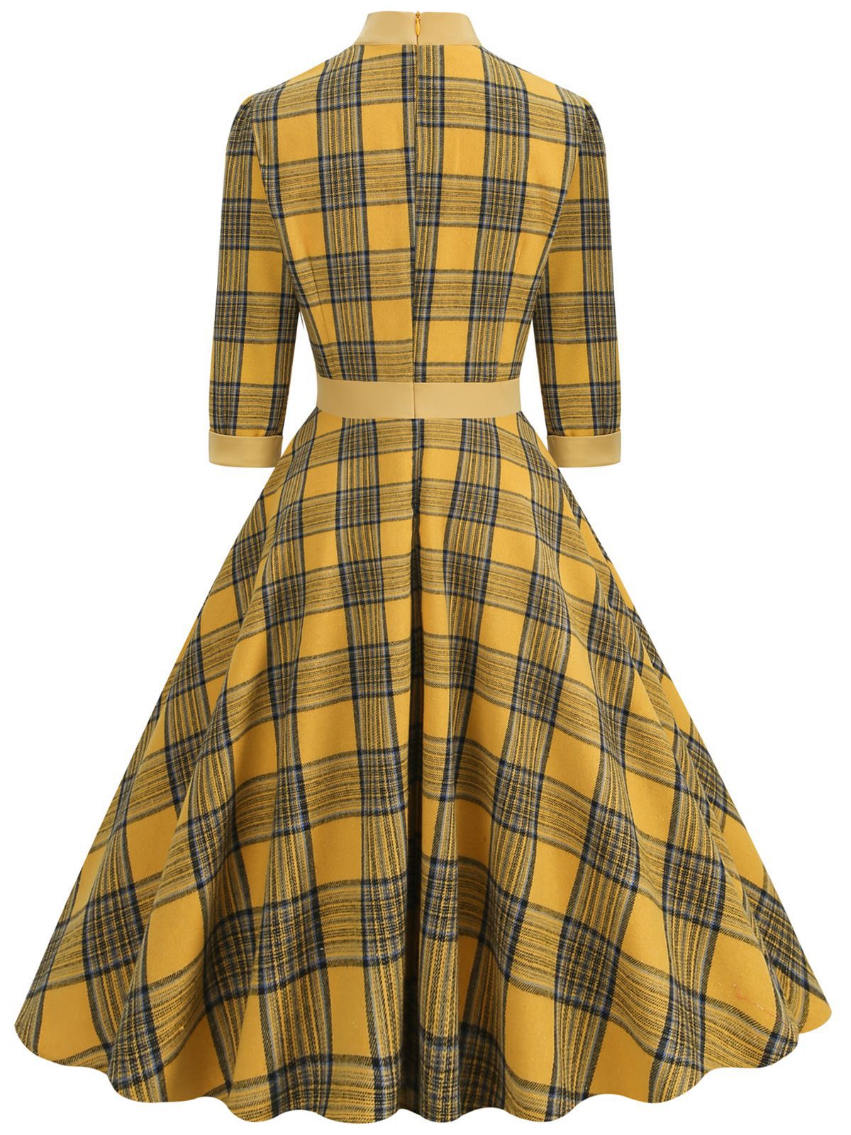 Yellow Plaid Bowknot Patchwork Dress