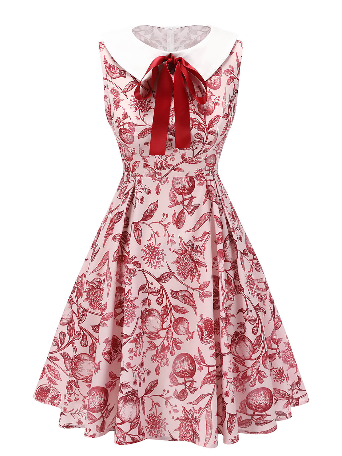 Red Floral Bow Lapel Sleeveless Dress