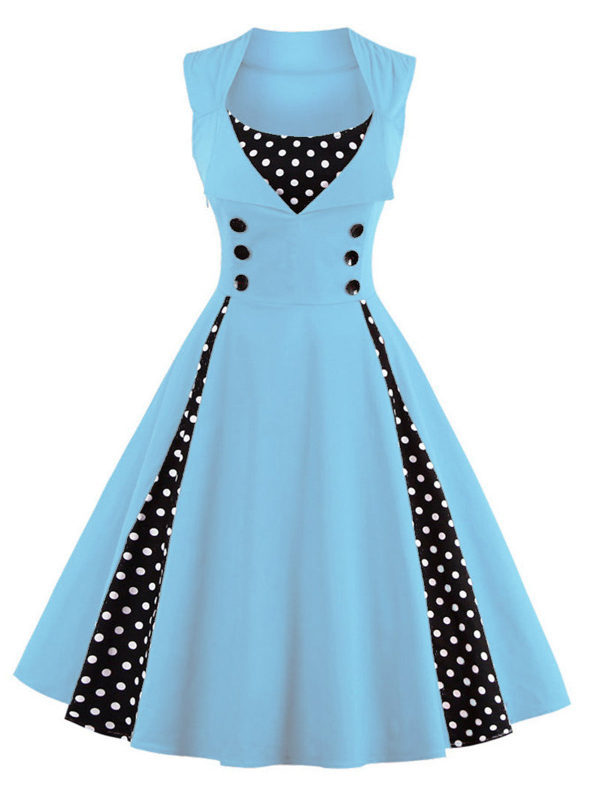 Polka Dots Lapel Patchwork Swing Dress