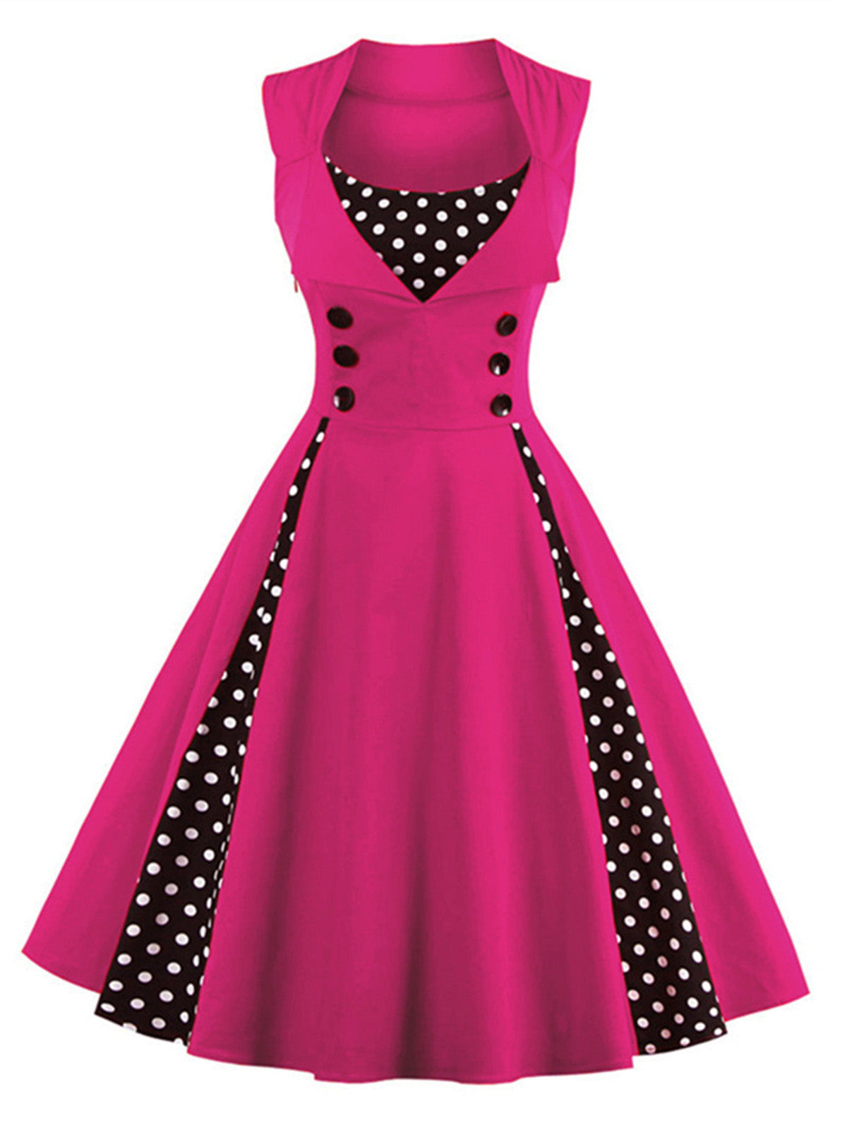 Polka Dots Lapel Patchwork Swing Dress