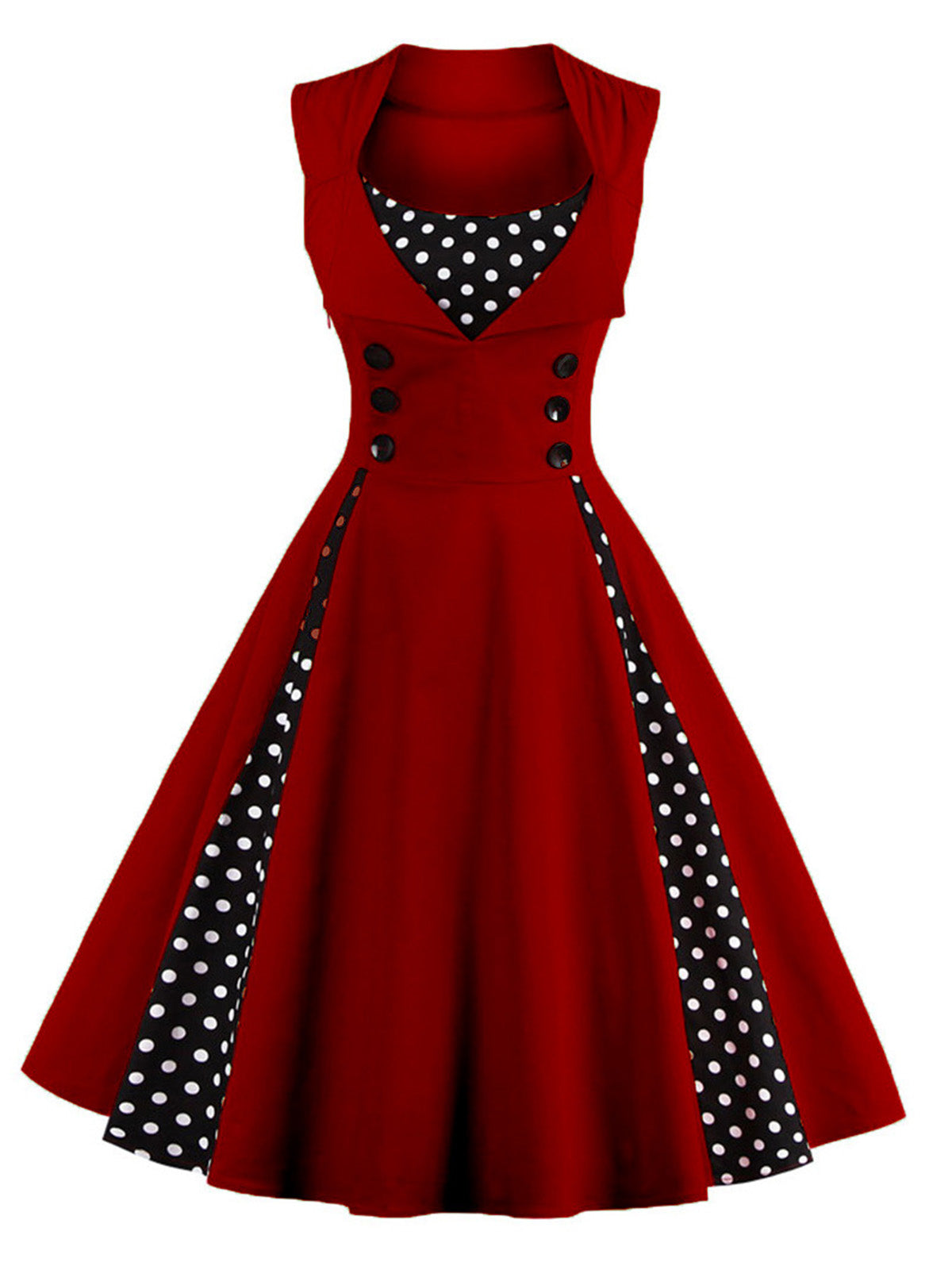 Polka Dots Lapel Patchwork Swing Dress