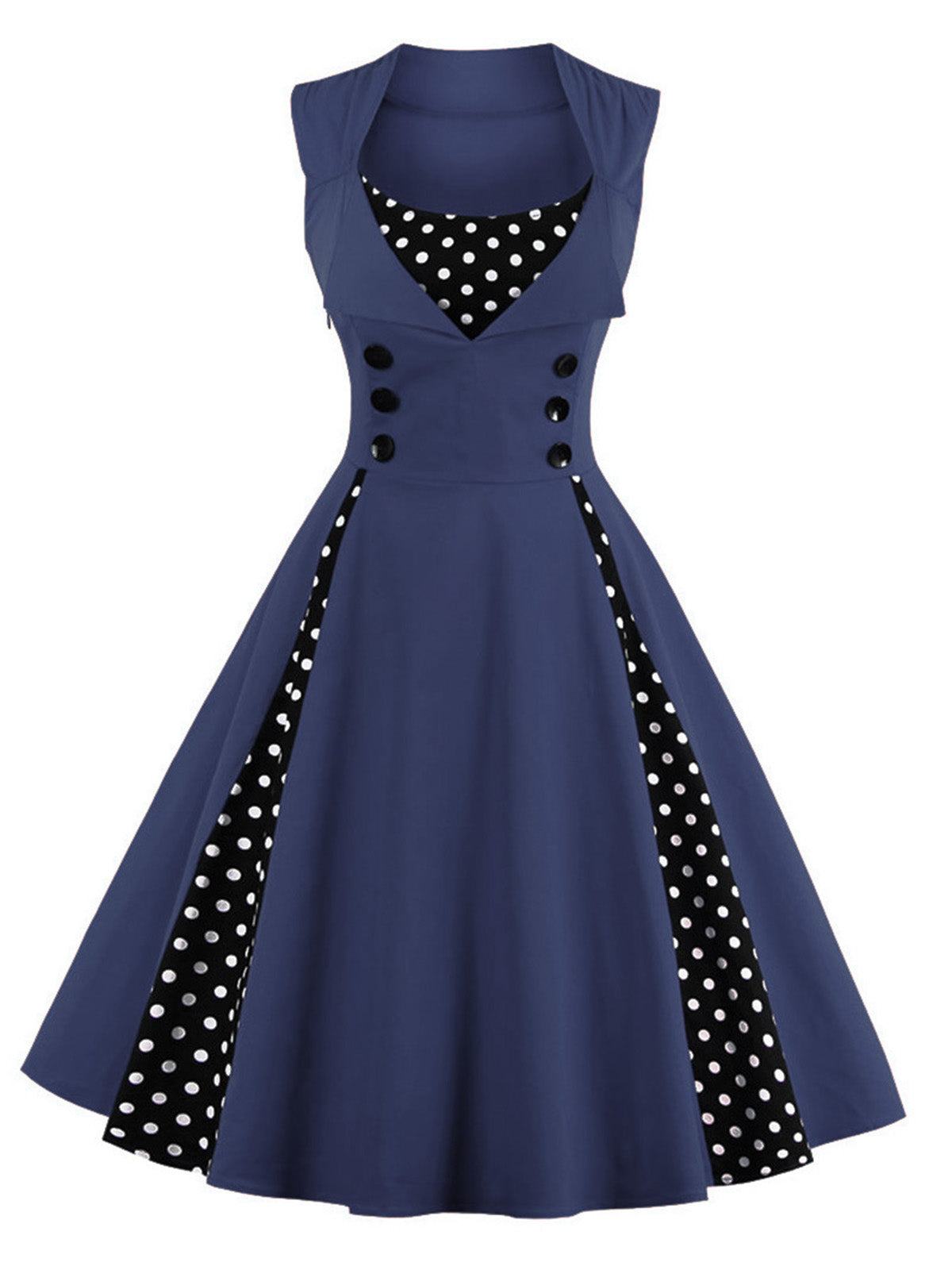 Polka Dots Lapel Patchwork Swing Dress