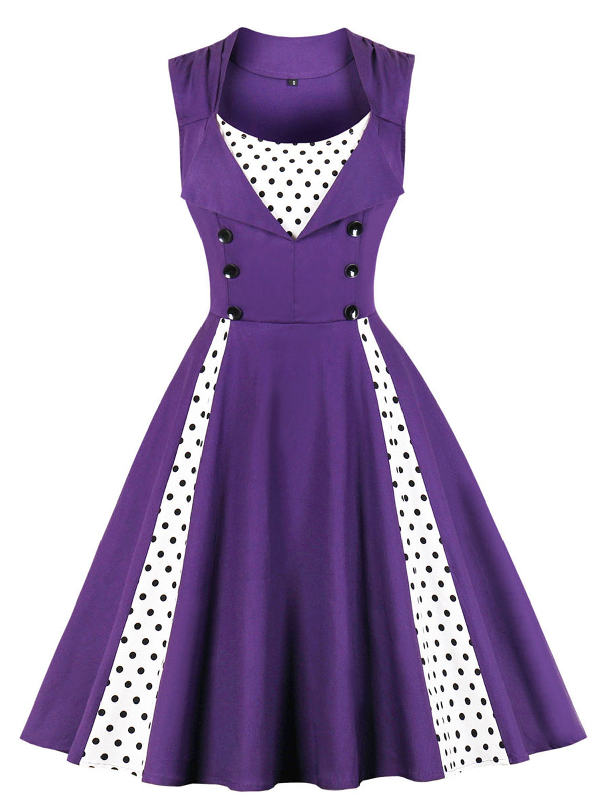 Polka Dots Lapel Patchwork Swing Dress