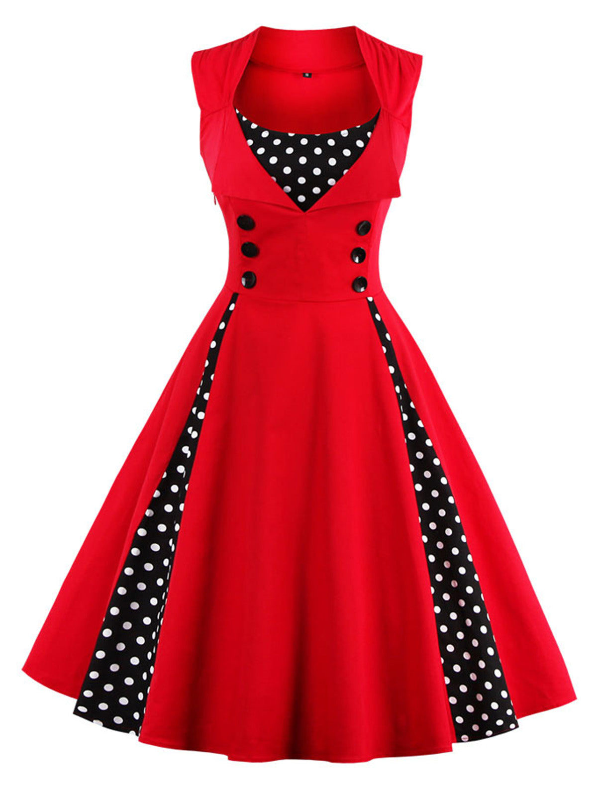 Polka Dots Lapel Patchwork Swing Dress