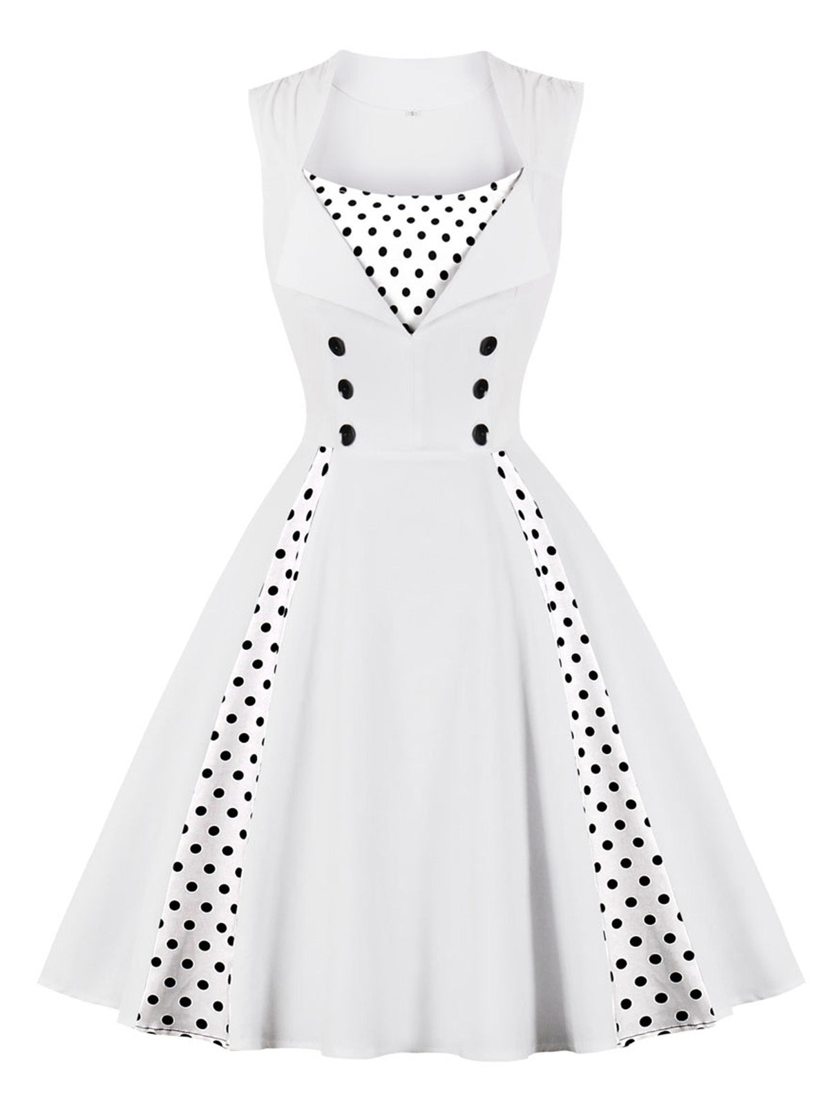 Polka Dots Lapel Patchwork Swing Dress