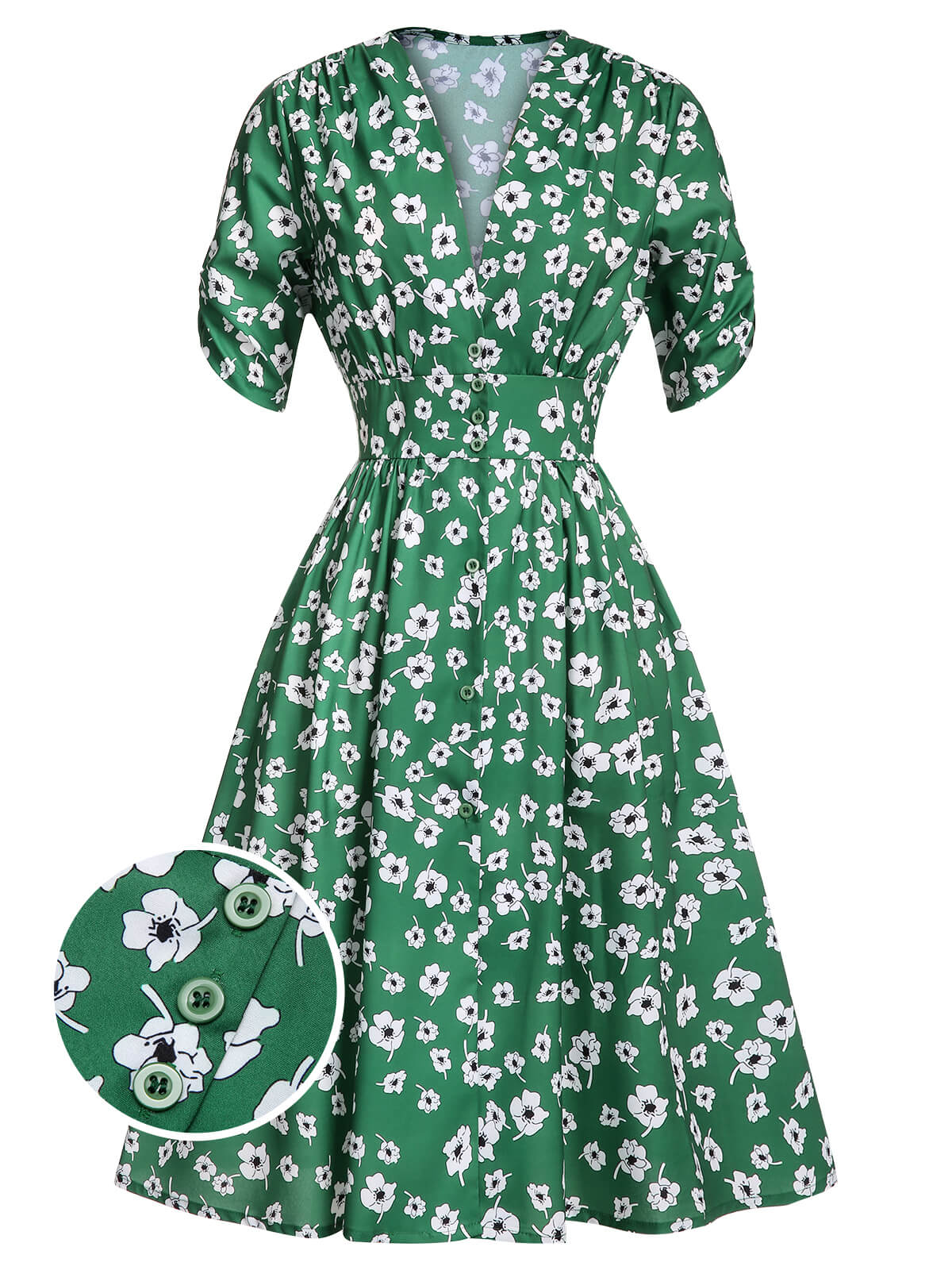 Green V-Neck Floral Dress