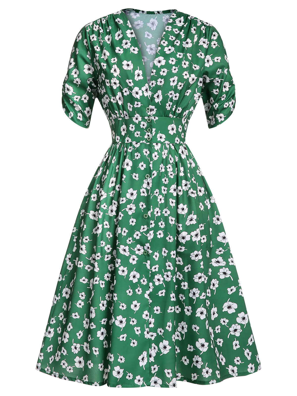 Green V-Neck Floral Dress