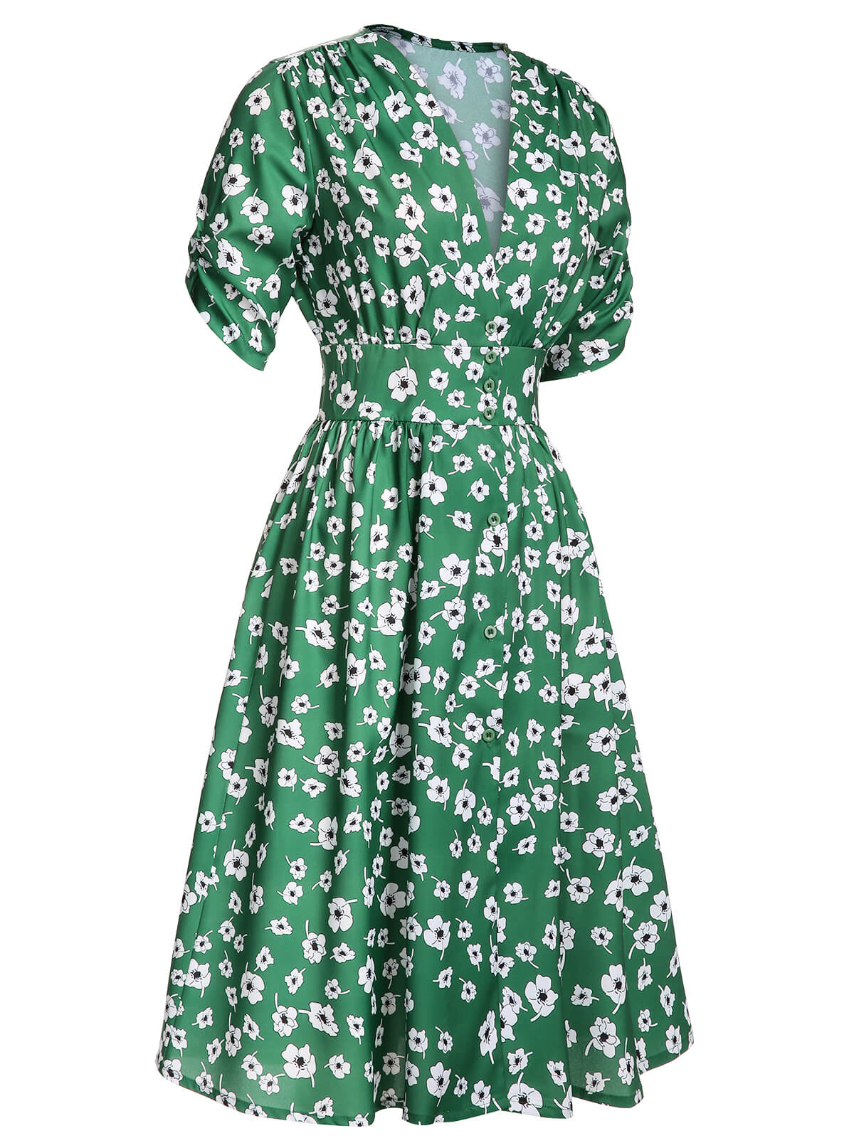 Green V-Neck Floral Dress