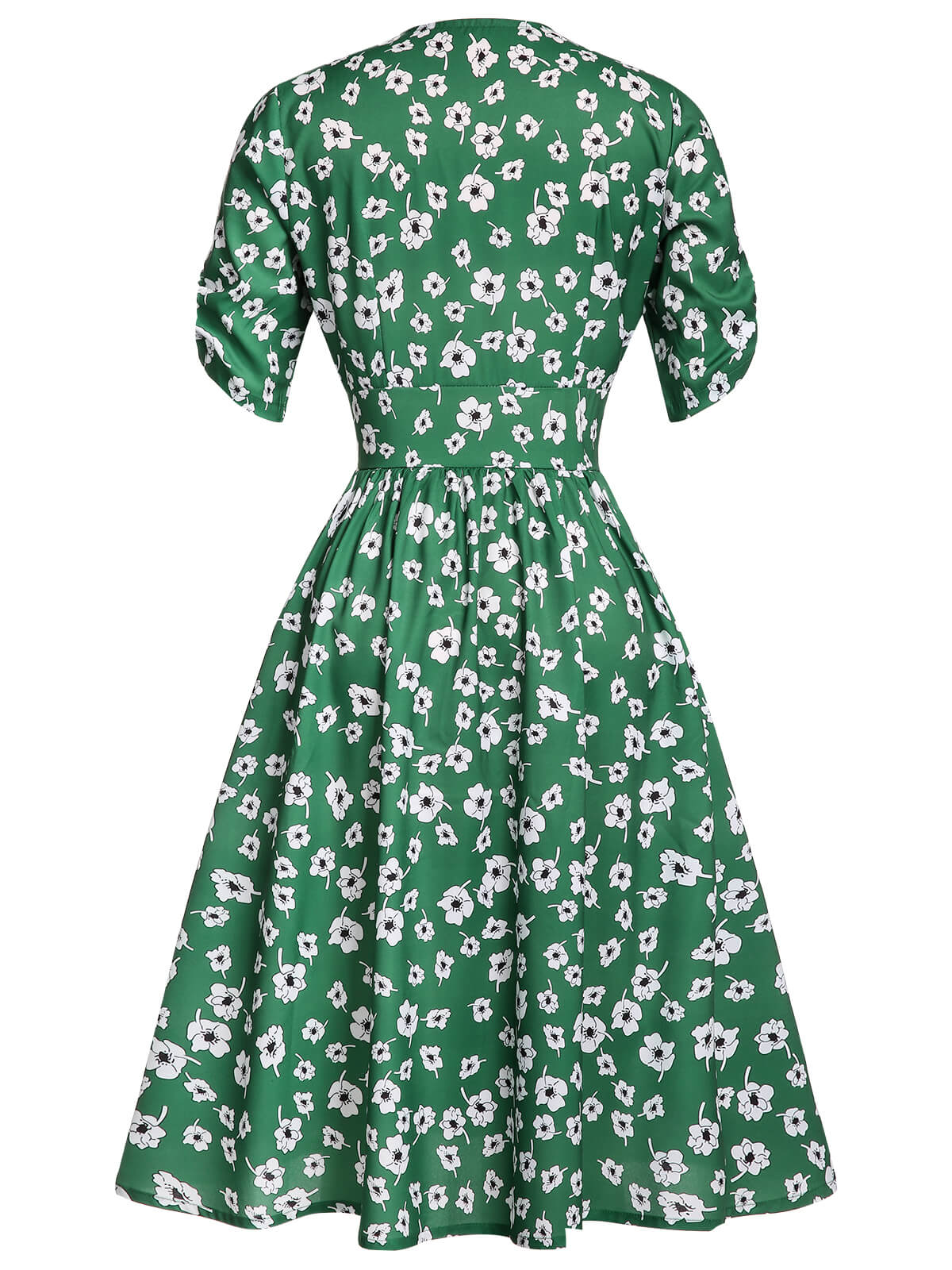 Green V-Neck Floral Dress